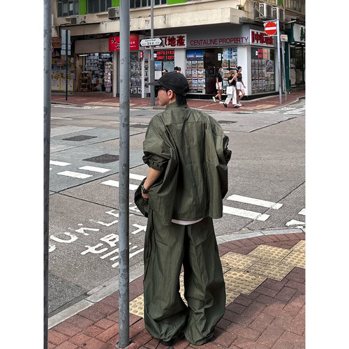 XBRO日系复古宽松春秋季工装套装男女慵懒廓形韩系长裤长袖衬衫潮 - 图3