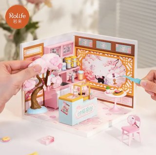 Ruolai super world new product chuying tea house taking a break between flowers handmade diy model house creative gifts