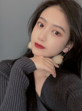 水貂毛球百搭镀真金木头方块耳坠