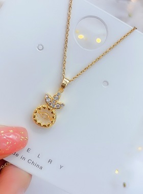 【真金保色】保色铜微镶圆钻四爪跳动的心花冠气质女潮锁骨项链