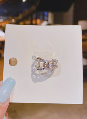 铜镶锆石真金电镀冷淡风锆石戒指女ins潮日系轻奢指环开口戒食指