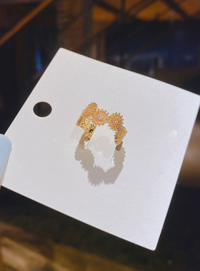 【真金电镀】法式复古蕾丝花边雏菊开口戒指环女ins网红潮设计感