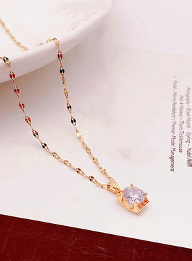 日韩网红2021时尚锆石项链女简约百搭几何方块网红锁骨链吊坠饰品