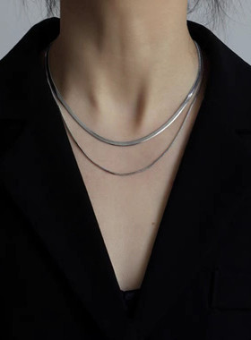 冷淡风双层锁骨链欧美简约设计感项链女叠戴欧美跨境钛钢蛇骨链
