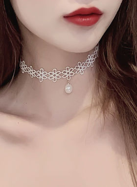 韩国choker项圈简约锁骨颈链女短款颈带脖子饰品黑色花朵项链