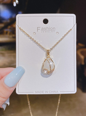 【真金电镀】保色韩国女锁骨链水晶水滴吊坠项链ins网红简约颈链