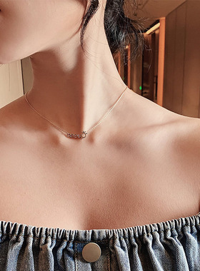 真金电镀微镶锆石字母百搭锁骨链