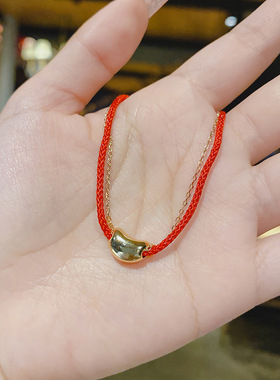 真金电镀转运珠手链情侣红色手绳相思小金豆七夕礼物送女友