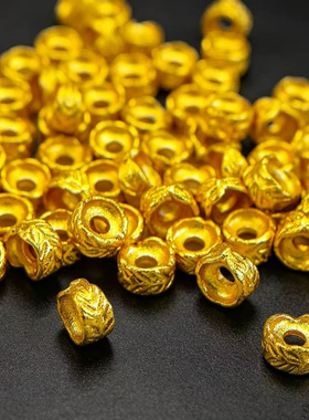 古法工艺24K金色羽毛隔片隔珠手串手链文玩编织散珠子水晶配件