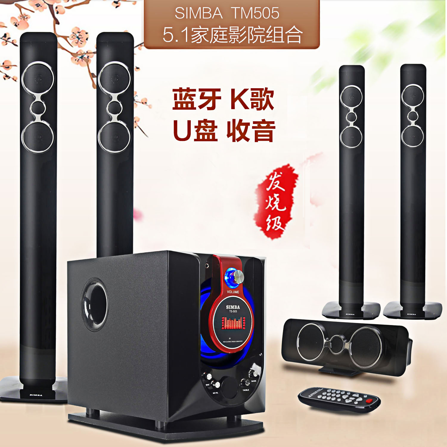 家庭影院环绕立体声K歌音响套装落地音箱FM收音8寸有源低音炮功放 - 图0