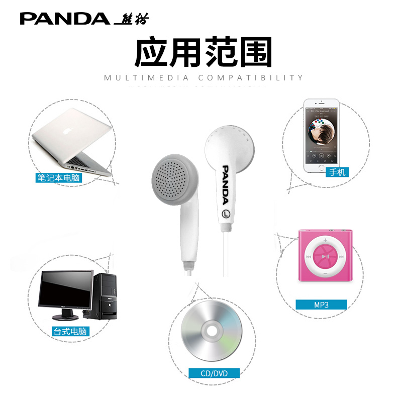 PANDA/熊猫立体声耳机数码产品通用高保真小音箱收音机耳机有线插卡音箱录音机复读3.5mm插头耳机PE-013 - 图0