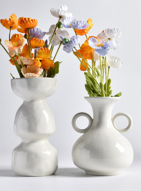 现代法式花瓶ins风陶瓷高颜值轻奢干花插花水养乐高花束家居摆件