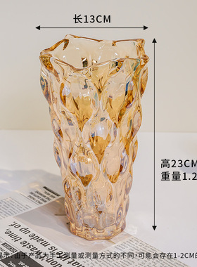波西米亚轻奢感水晶玻璃花瓶大口径鲜花绿植家居酒店插花花器摆件