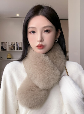 真狐狸毛獭兔毛双面毛皮草围巾冬季女士百搭皮毛一体真毛皮草围脖