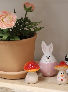 陶瓷蘑菇摆件彩蛋兔子桌面摆件
