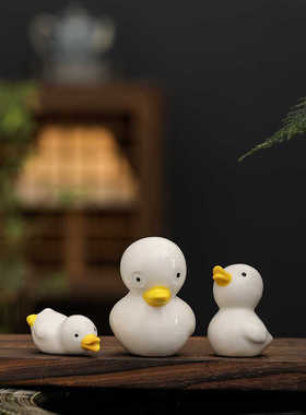 创意陶瓷仿真小鸭子摆件小白鸭玄关庭院盆栽流水鱼缸装饰水景造景