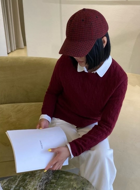 精梳细羊毛格纹棒球帽男女同款复古百搭格子鸭舌帽时尚显脸小帽子