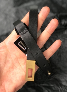 双面拼色机械感旋钮女细腰带