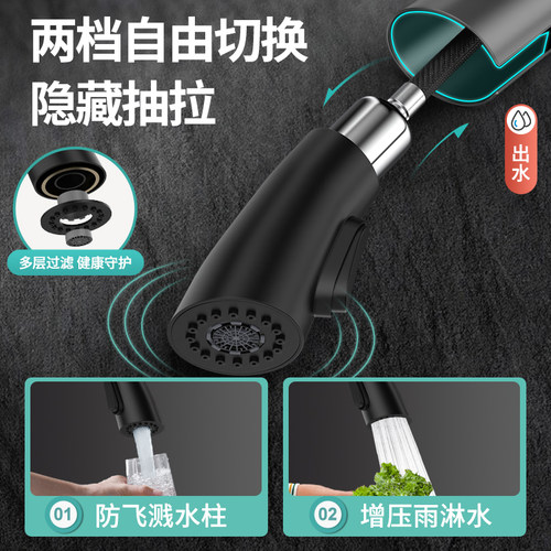 德国全铜隐藏抽拉厨房洗菜盆水龙头家用水槽洗碗池旋转冷热水龙头 - 图3