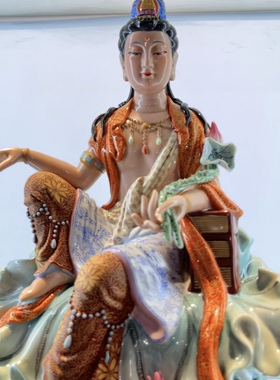 家居装饰景德镇雕塑陶瓷器观音佛像自在菩萨镇宅供奉人物摆件40cm