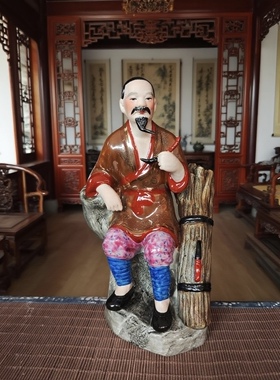景德镇手工家居雕塑渔樵耕读人物摆件古代生活场景陶瓷器摆件23cm
