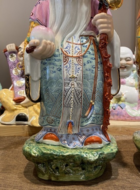 景德镇高档送老人粉彩精细老寿星彩绘人物佛像祝寿南极仙翁佛堂50