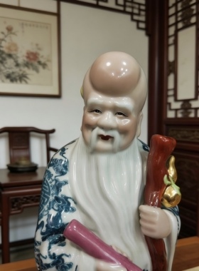 景德镇40CM高青花寿公寿婆陶瓷雕塑寿仙祝寿贺寿送老人礼品贺寿礼