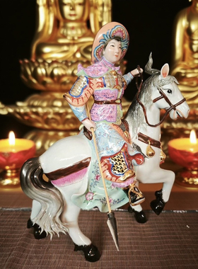 景德镇人物瓷雕塑陶瓷器摆件花木兰骑马木兰从军像中国风装饰39cm