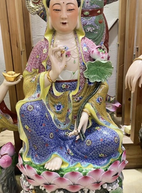 家用观音菩萨陶瓷器佛像供奉佛摆件寺庙莲花坐莲观世音菩萨高93cm