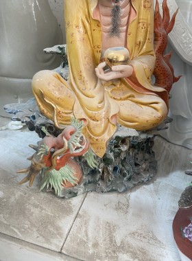 景德镇手工雕塑陶瓷降龙达摩祖师禅意中式家居人物雕像装饰品16吋