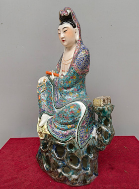景德镇人物雕塑陶瓷仿古坐石持经书自在观音菩萨佛像摆件观音像26