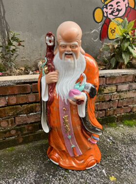 景德镇红色雕塑陶瓷福禄寿三星摆件店铺居家乔迁祝生日礼品佛像88