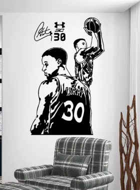 NBA勇士队库里投篮墙贴