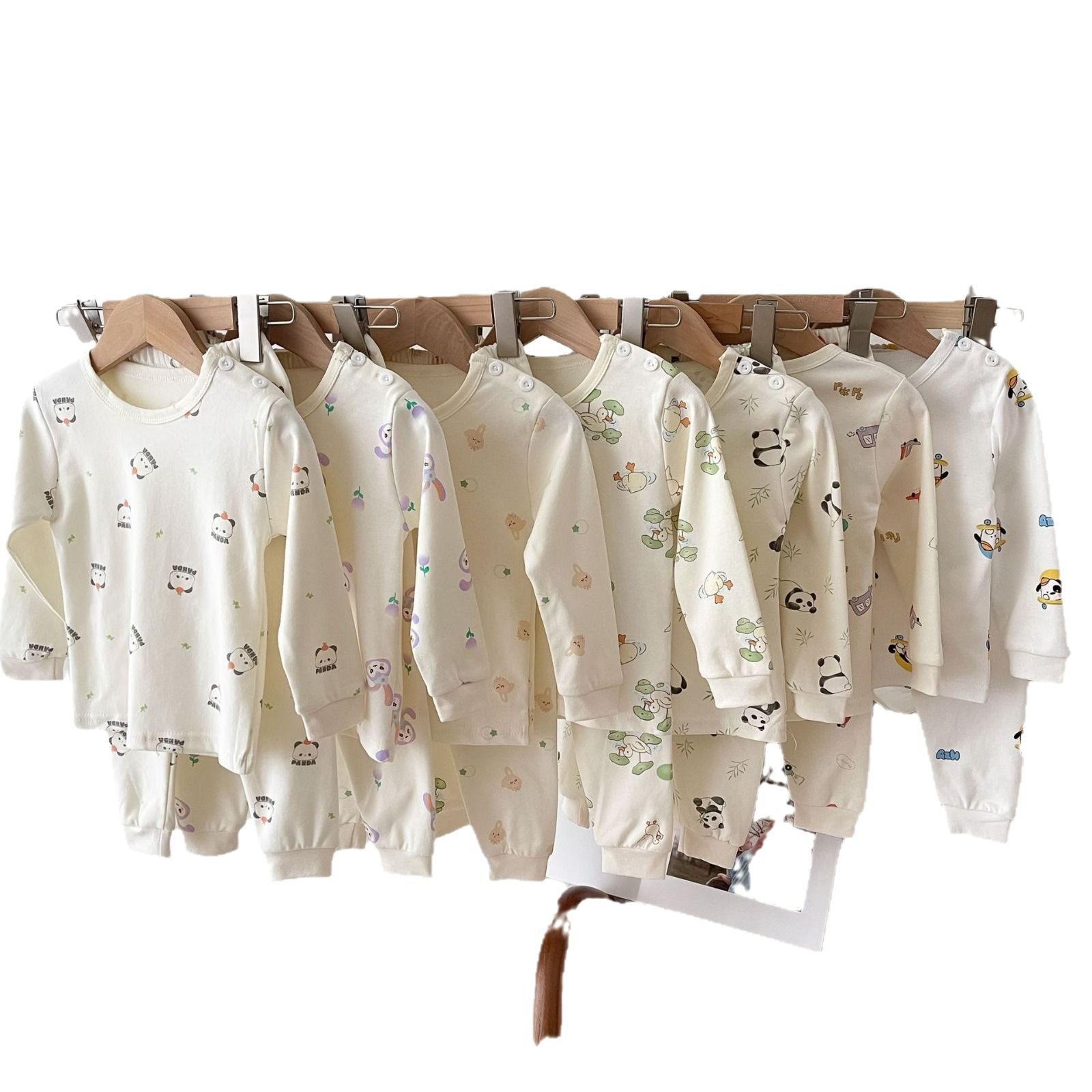 Autumn children's autumn clothes and autumn trousers baby underwear baby long-sleeved class A pure cotton boys and girls cotton wool home clothes set