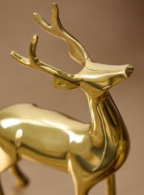 AoiourHome美国进口复古仿真鹿摆件客厅玄关装饰品新中式招财摆设