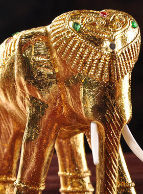泰国木雕摆件仿真会所金箔吉象