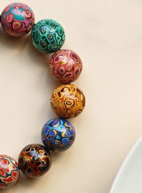 传统大漆多彩珠手串佛珠手链男士创意檀香木质文玩手链生日礼物