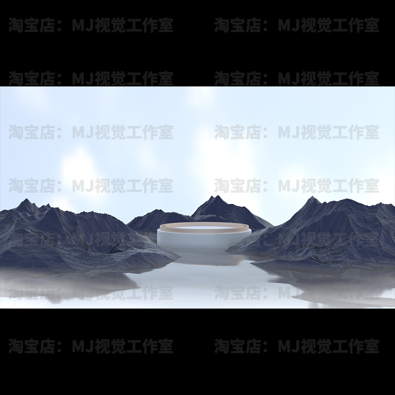 blender山脉中国风艺术抽象舞台背景场景建模山水电商渲染模型348-图0