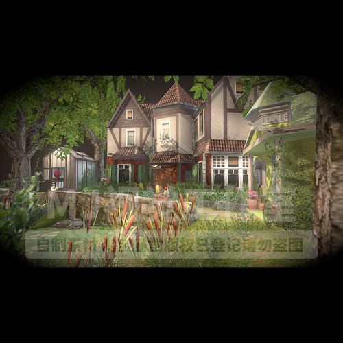 blender欧美复古屋子院落园林树花场景花园3D三维模型文件下载986 - 图0