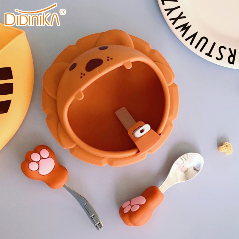 迪迪尼卡宝宝喝汤吸管碗硅胶辅食吸盘碗勺套装婴儿童喝粥餐具防摔-图0