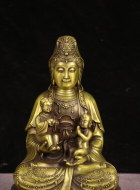 纯铜坐莲观音大中小观音送子观音神像工艺品摆件佛像