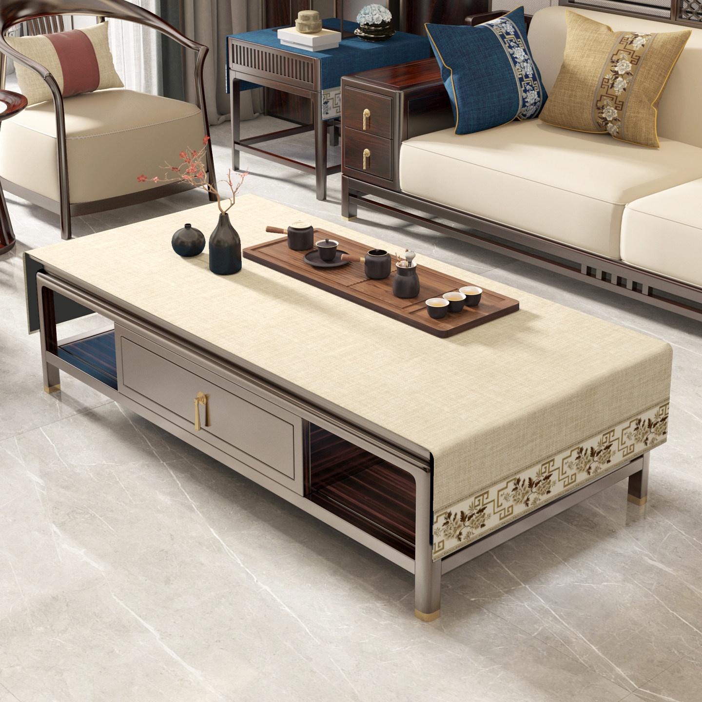 中式木质茶几桌布家用茶台布桌布长方型棉麻盖巾茶席茶台布艺定制,淘宝优惠券,粉丝福利购,淘宝优惠卷