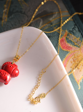 S925银镀金朱砂马上有钱项链