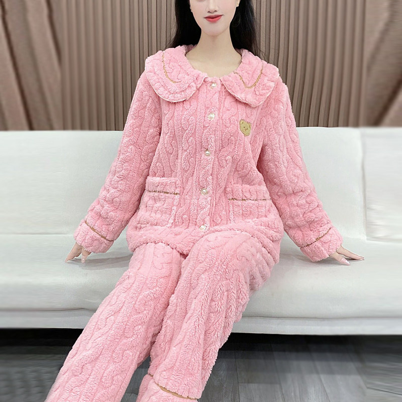 女士睡衣秋冬新款珊瑚绒加绒加厚保暖初中生可外穿家居服套装Y91,淘宝优惠券,粉丝福利购,淘宝优惠卷