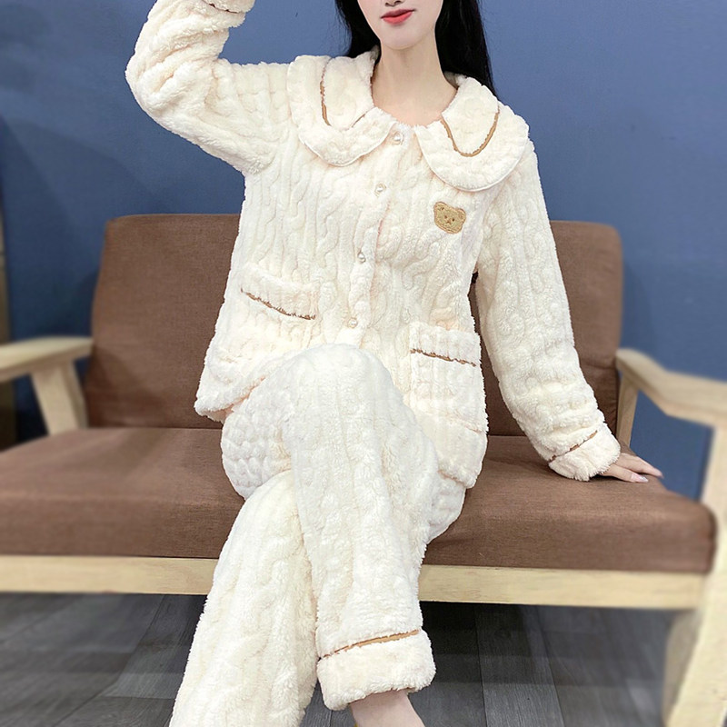 女士睡衣秋冬新款珊瑚绒加绒加厚保暖初中生可外穿家居服套装Y91,淘宝优惠券,粉丝福利购,淘宝优惠卷