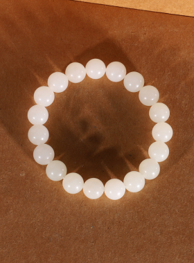 收藏传承新疆和田玉手串10mm B87号 猪油膏羊脂白玉手链珠串哑光