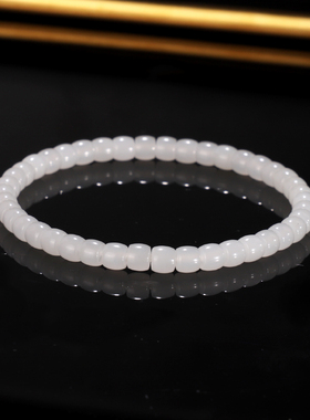 天然新疆于田料和田玉直切手串5x4mm 4号 羊脂白玉手链珠串