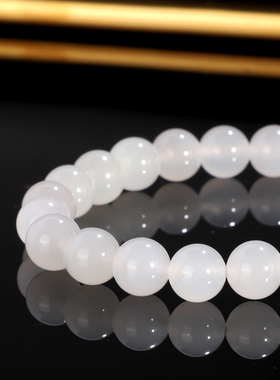 天然和田玉白玉手串8mm单圈 羊脂白玉圆珠高冰冰种素圈WQ15号