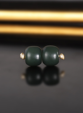 和田玉塔青老型珠8x7mm1959号 散珠蓝调桶珠细料 墨碧DIY哑光