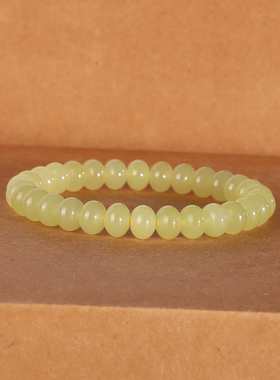 天然新疆若羌黄口隔珠手串8mm 56号 高货收藏级鸡油黄手链单圈